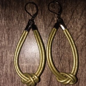 HANDEMADE! MOSSY GREEN LEATHER Hoop Earrings